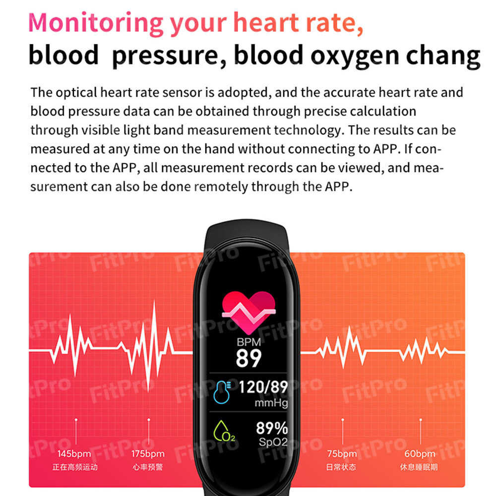 M6 Smart Bracelet Watch Fitness Tracker Heart Rate Blood Pressure Monitor IP67