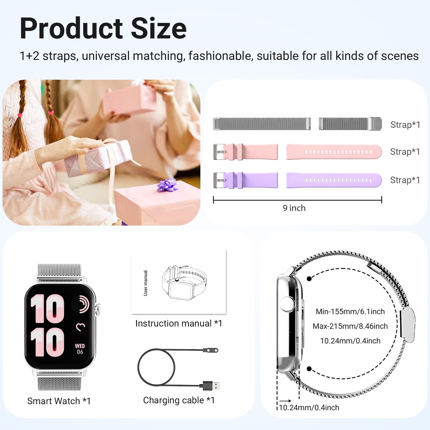 Trendia Smart Watches for Women, 1.83” HD Fitness Watch, Silver