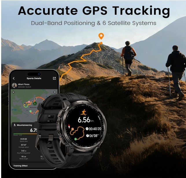KOSPET Tank T4C Smart Watch for Men with LED Flashlight, GPS+Compass