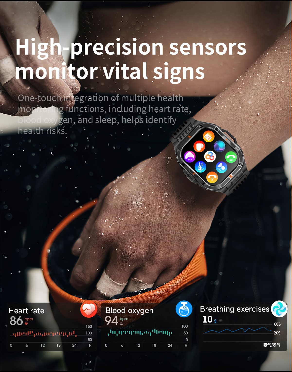 Military Smart Watch For Men Outdoor Compass Flashlight Sport Fitness Smartwatch