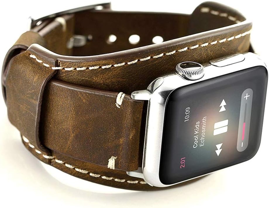 Genuine Leather Strap Compatible with Apple Watch Ultra 49mm 44mm Cuff Coffee