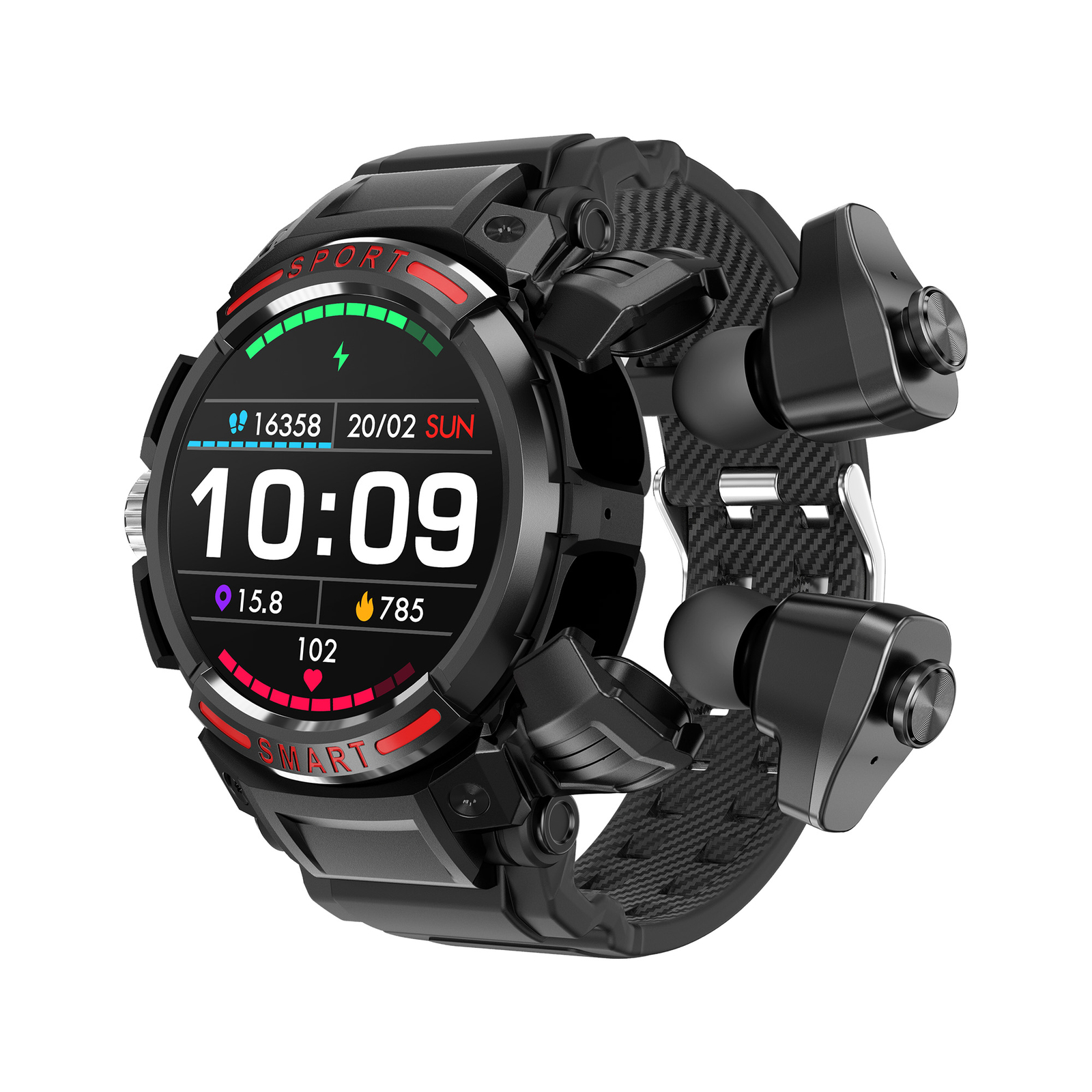 2 in 1 Smart Watch with Earphones Bluetooth Music Smartwatch Fitness Tracker