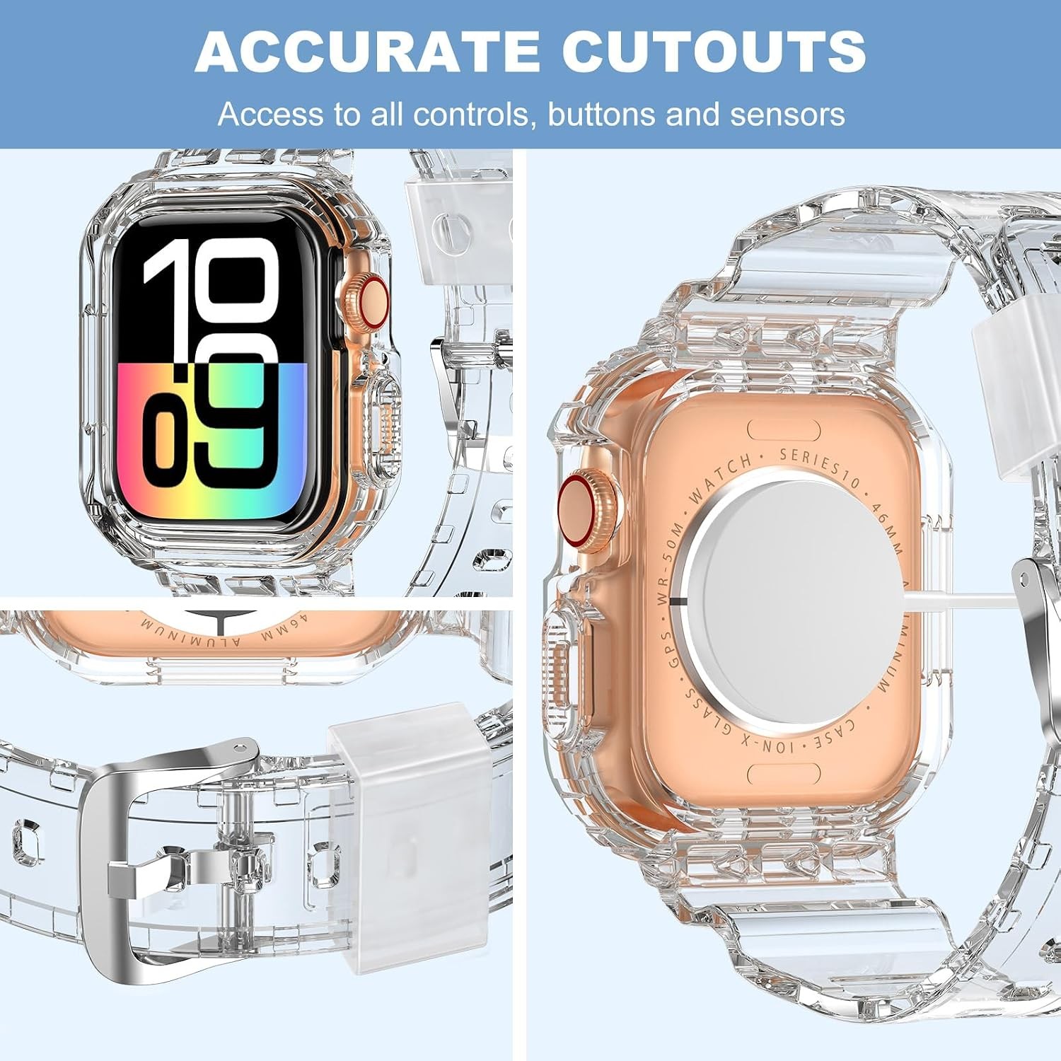 Clear Jelly Sport Band for Apple Watch Ultra 49mm 44mm 42mm, Compatible Strap