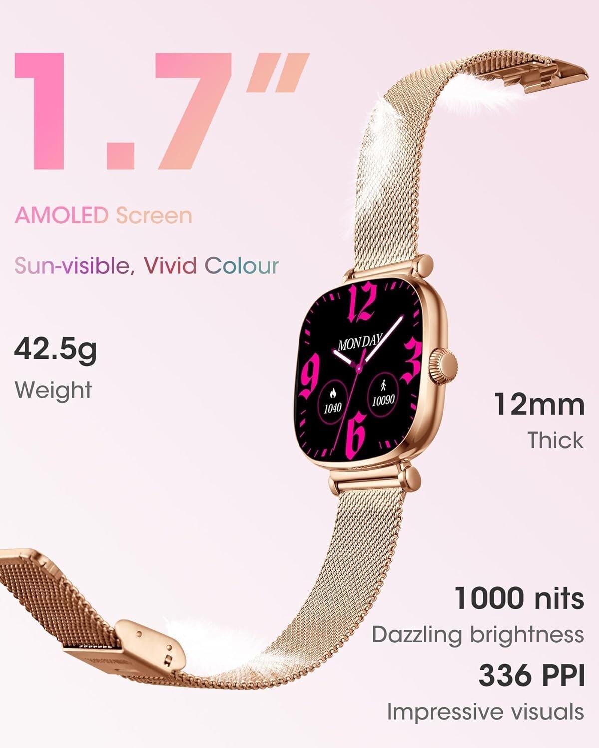 Free Bracelet and Strap Smart Watches for Women AMOLED 1.7″ for iPhone Android