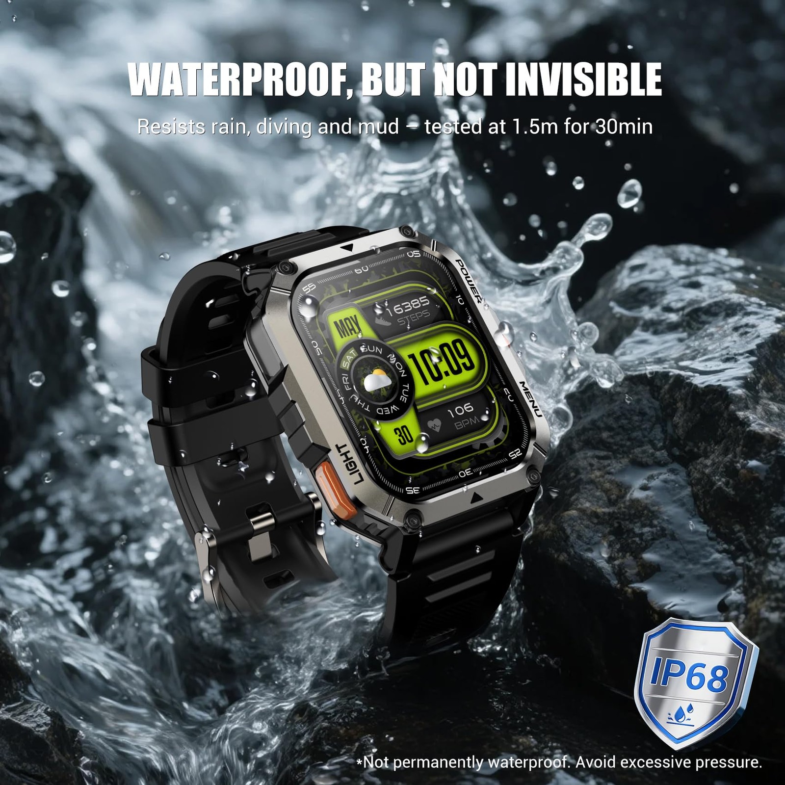 Military Tactical Smart Watch 2.01 Inch HD Display Rugged Fitness Tracker IP68