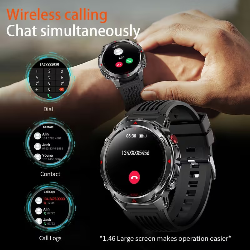 Men’s GPS Smartwatch Outdoor IPX8 3ATM Waterproof Bluetooth Call 1.46″ IPS