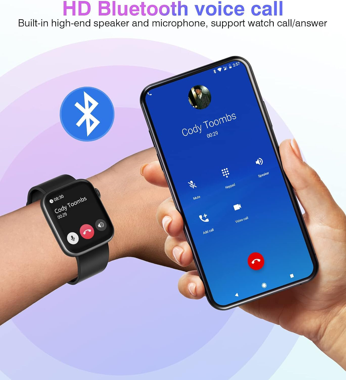 Open Box – EarlySincere Smart Watch with Bluetooth Call Answer/Dial (Black)