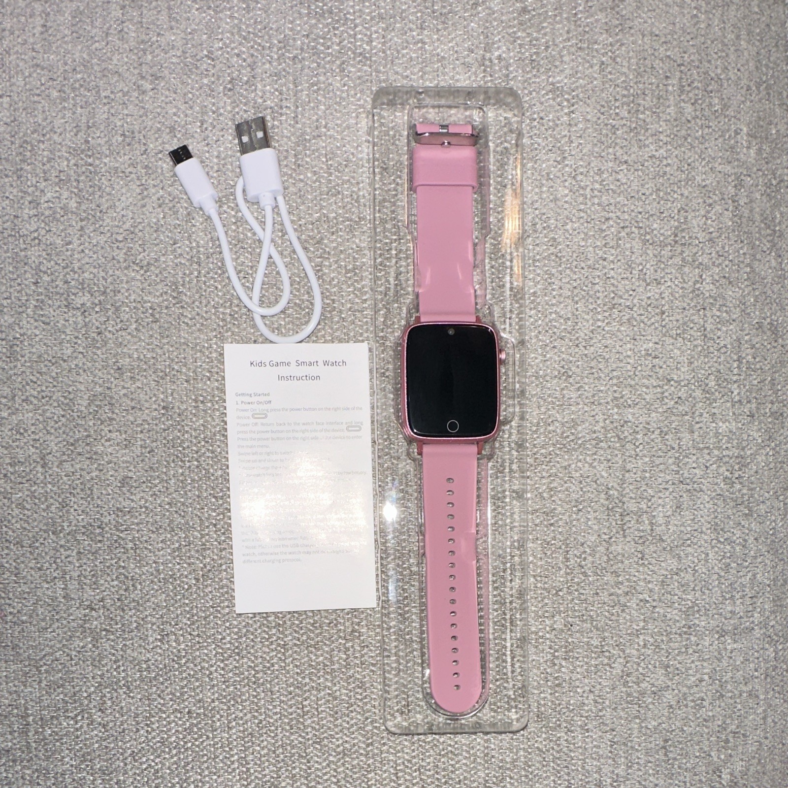Kids Smart Watch Pink Silicone Band Touchscreen Games Camera Video Flashlight