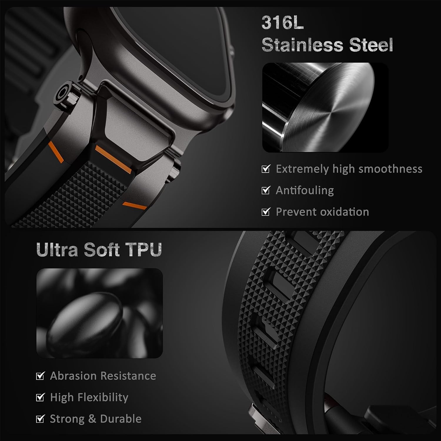 Waterproof TPU Strap Compatible with Apple Watch Ultra 49mm, Series 6 44mm