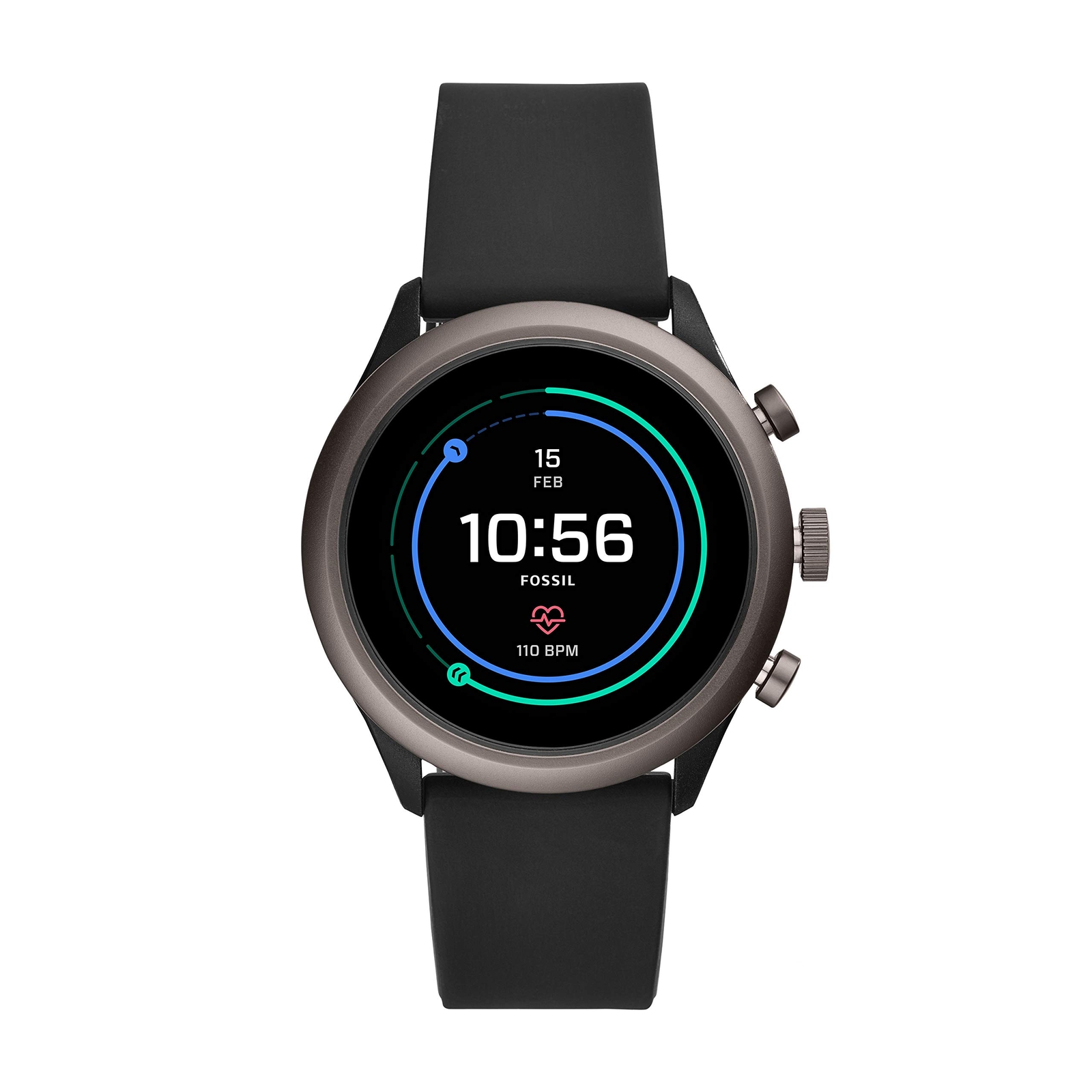 Fossil Men’s Sport Heart Rate Metal and Silicone Touchscreen Smartwatch, Color: