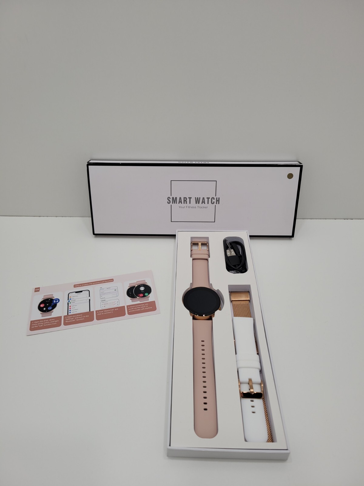 Womens Gold White Pink I50 Waterproof Heartrate Touch Screen Smart Watch