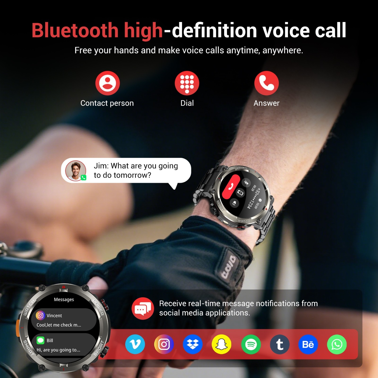 Military Smart Watch Men Bluetooth Call Rugged Fitness Tracker for Android iOS