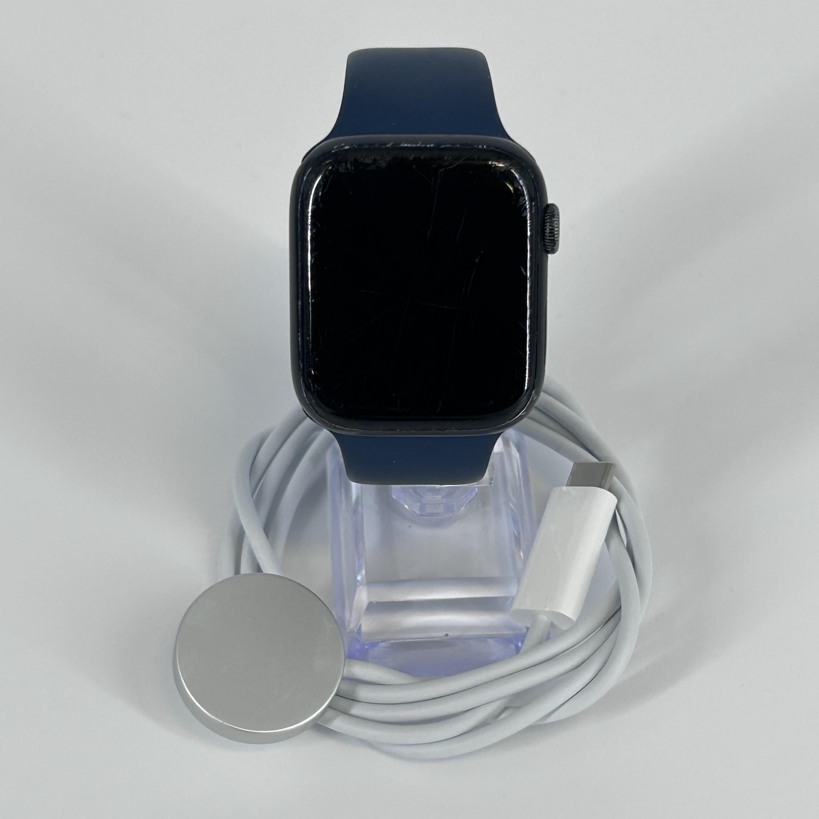Apple Watch (Series 7) 45mm Space Black Aluminum (LTE) w/ Blue Sport Band – Fair