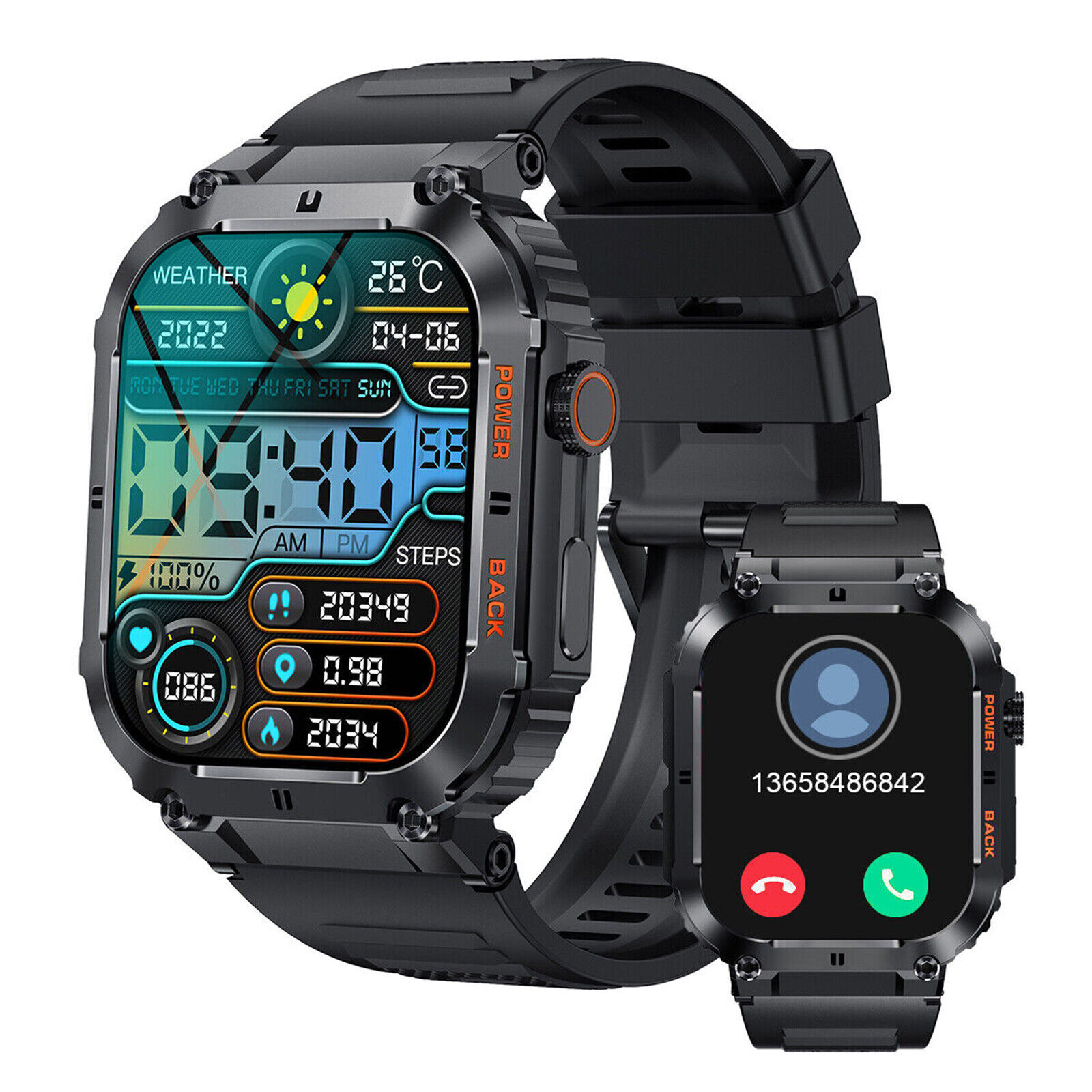 Military Smart Watch 1.96″ HD Outdoor Tactical Rugged Smartwatch Fitness Tracker