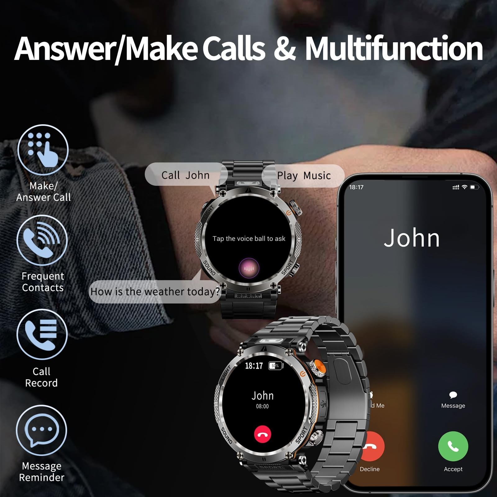 YoYoFit Military Smart Watch Men(Answer/Make Call), Outdoor Sports