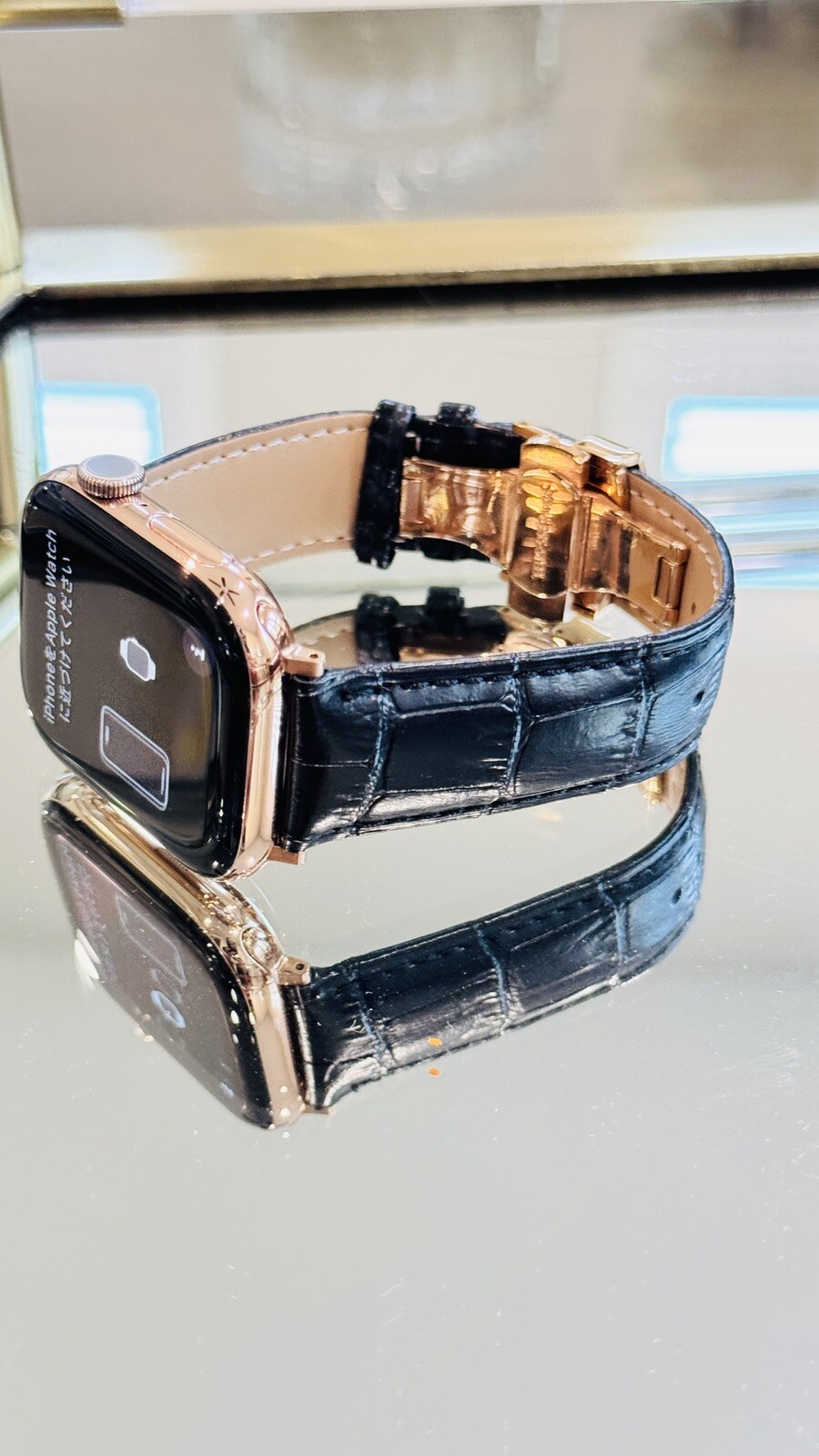 24k ROSE Gold Plated Apple Watch Series 10 46mm Black Leather Band CUSTOM