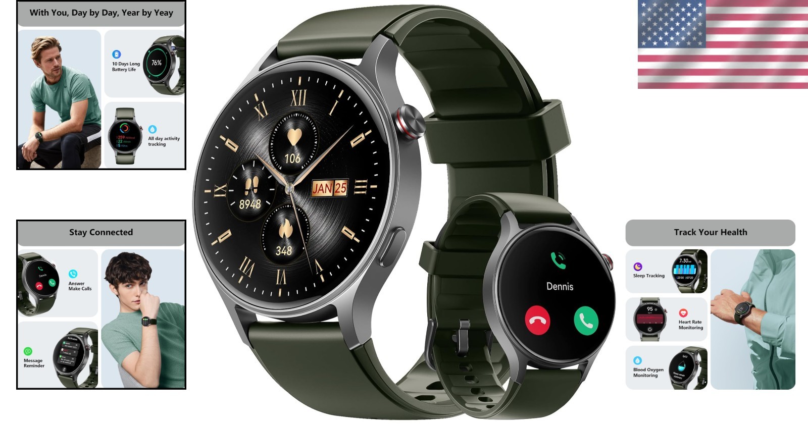 Smartwatch with AMOLED Display, Heart Rate & Sleep Tracker, Waterproof
