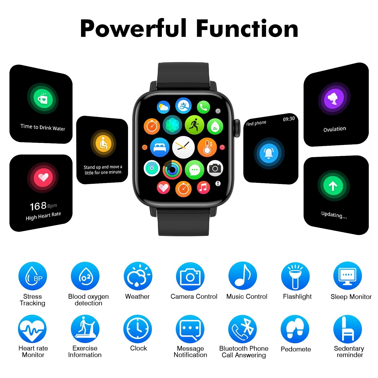 1.9″ Smart Fitness Watch for Android & iPhone, Waterproof Tracker, Heart Rate Mo