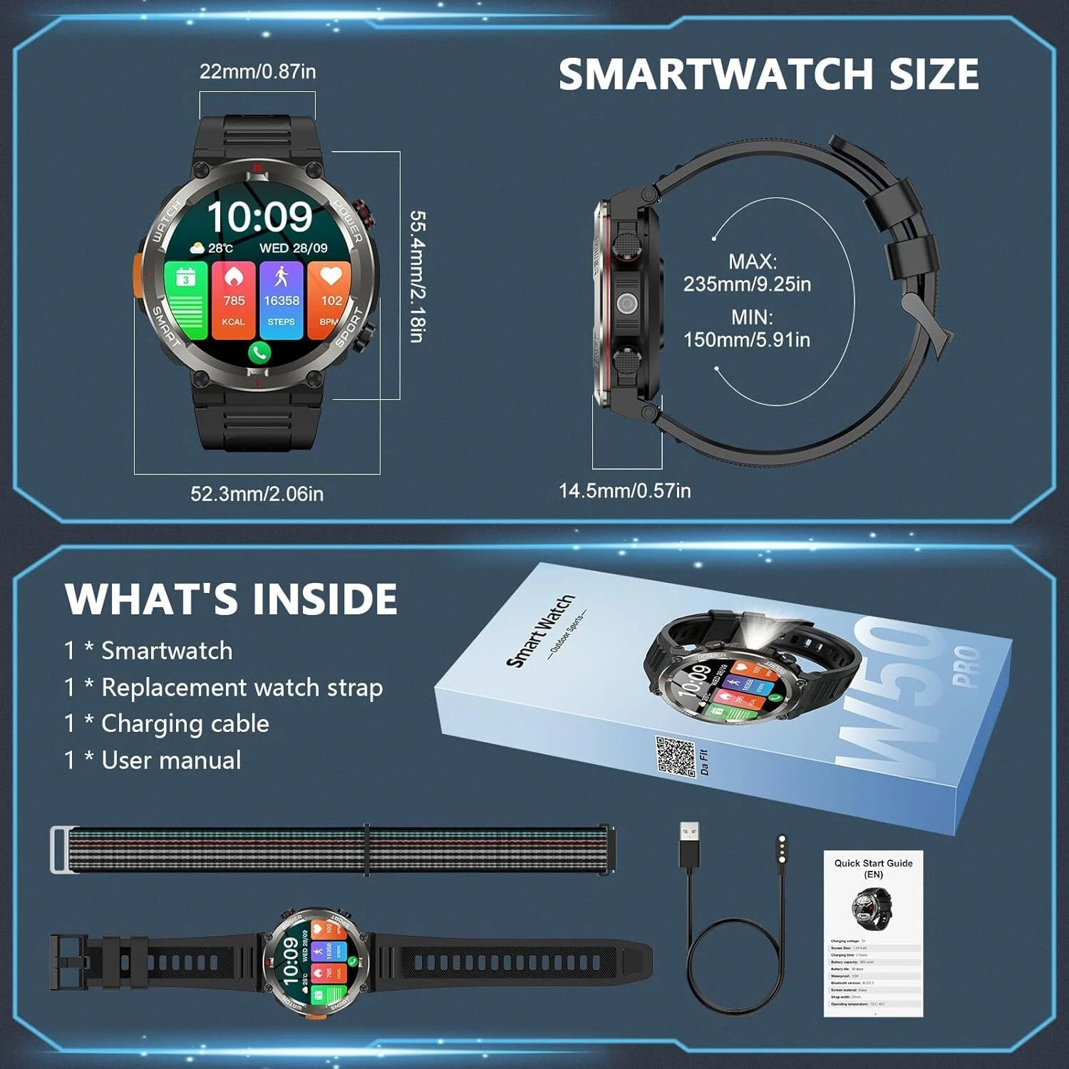 Military Smart Watch Men Bluetooth Call Rugged Fitness Tracker for Android iOS