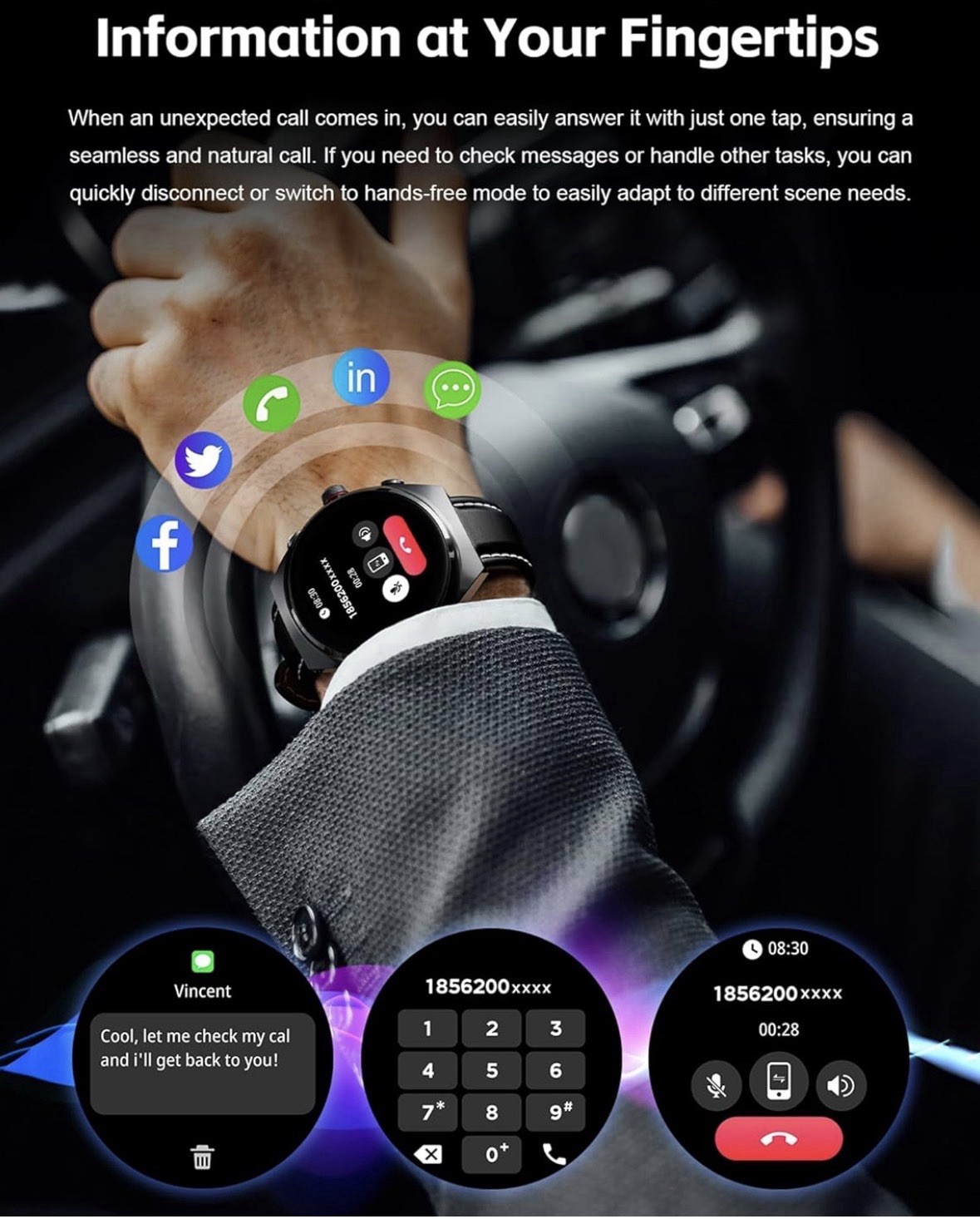 Smart Watch Touch Screen NO EARBUDS Make/Answer Calls, Fitness Tracking