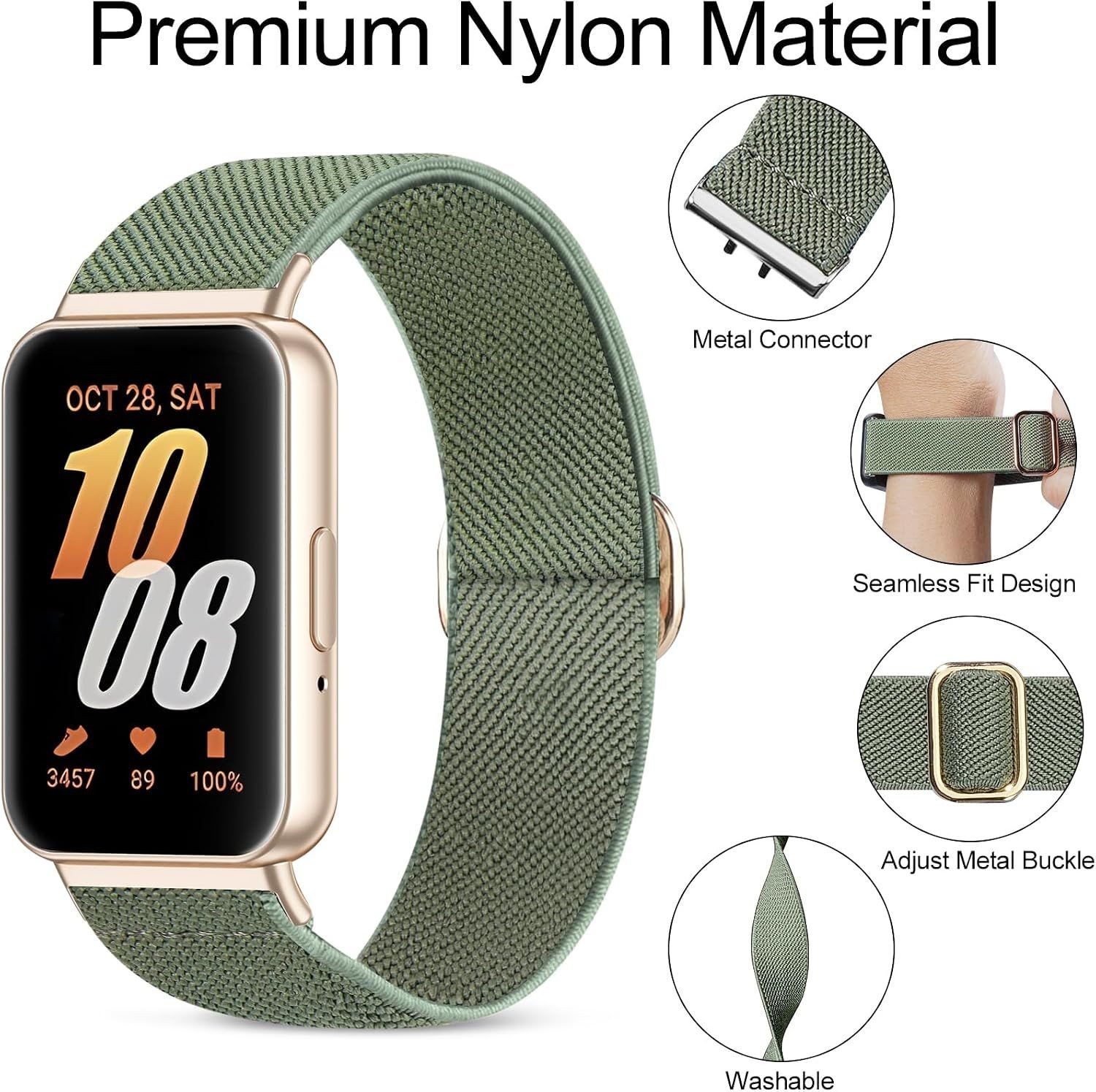 Adjustable Nylon Bands 5 Pack for Samsung Galaxy Fit 3 SM-R390 Smartwatch