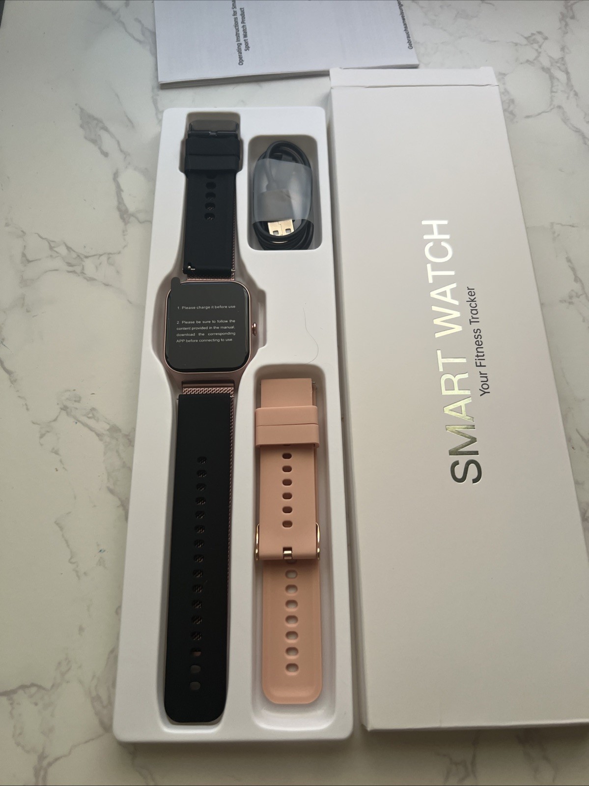 Smart Watch Set Gold Rose With 2 Extra Watch bands