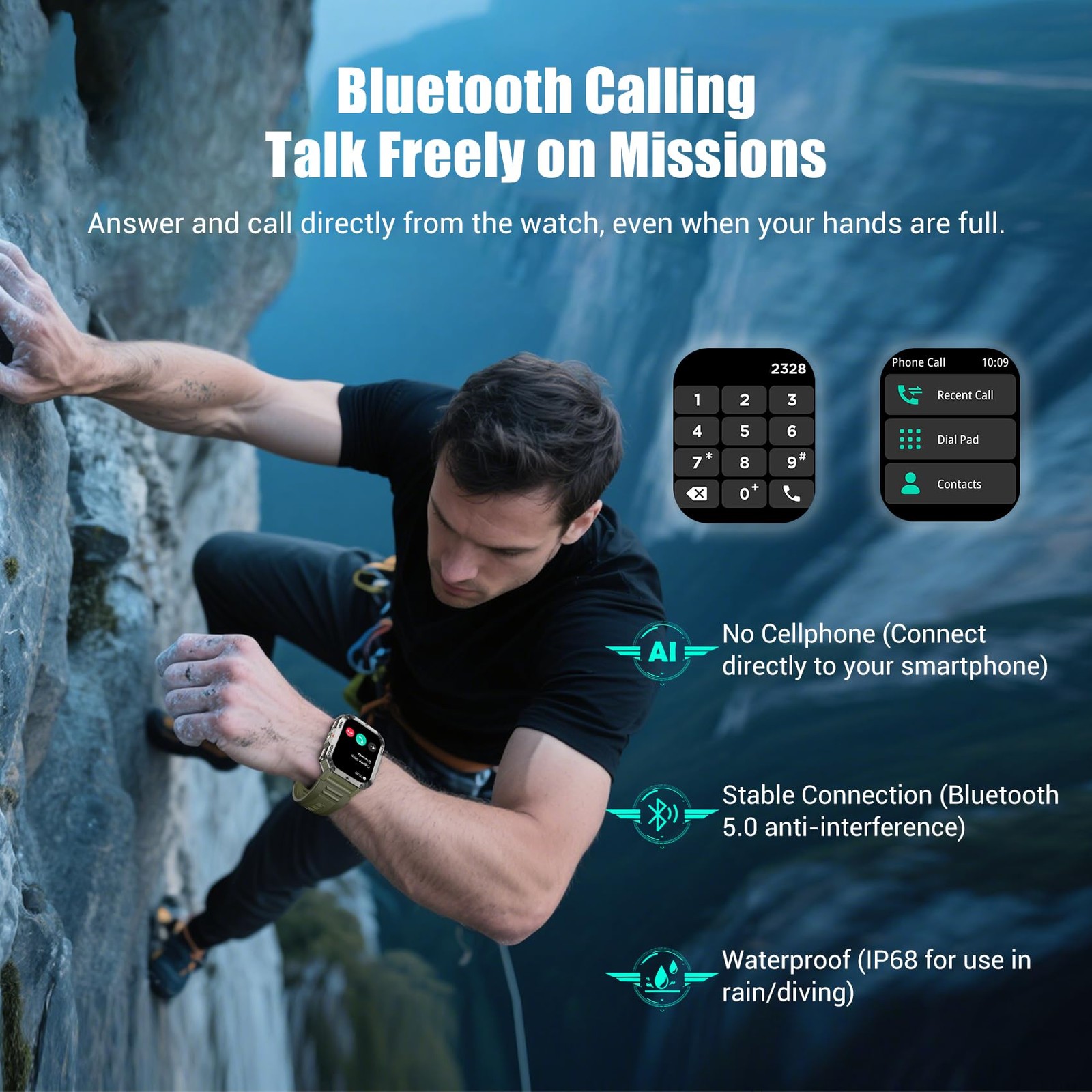 Military Tactical Smart Watch 2.01 Inch HD Display Rugged Fitness Tracker IP68