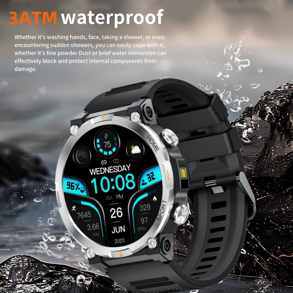 Smart Watch Military Sport with LED Flashlight 1.43″ HD Screen 3ATM Waterproof