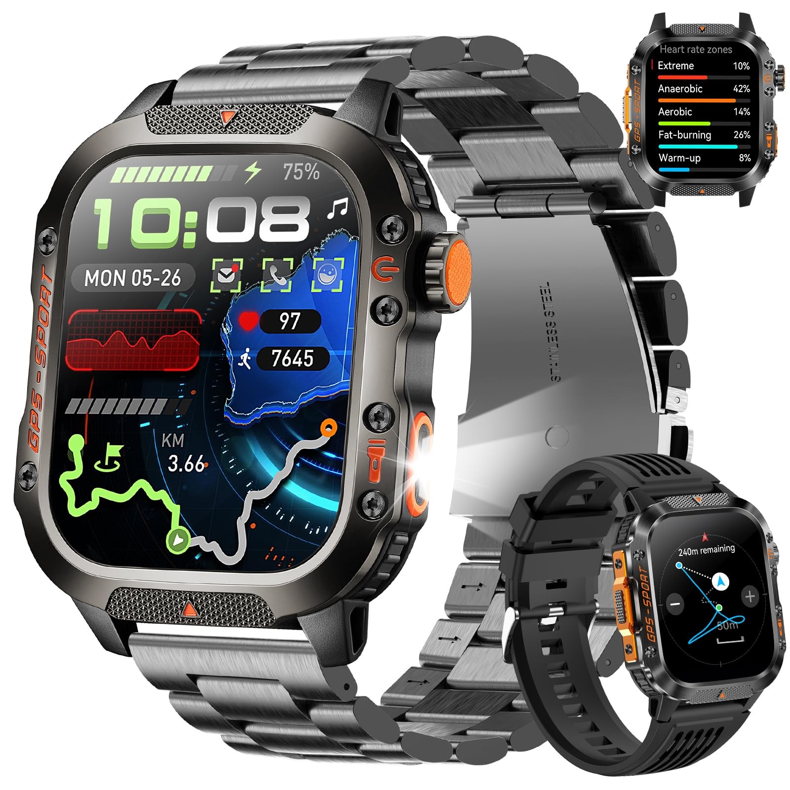 BRUBOSES GPS Smart Watch for Men (Answer/Make Calls), 2.01” Military Rugged Sma