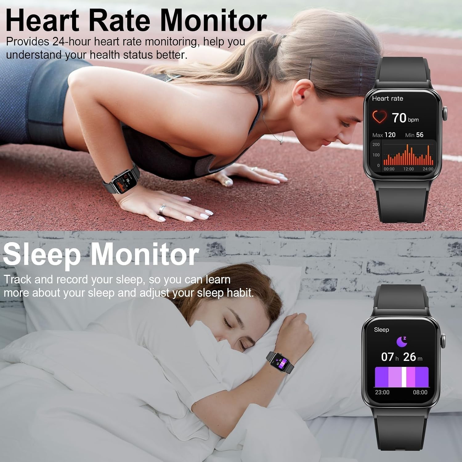 Smart Watch for Men Women, Fitness Tracker Heart Rate Monitor, 1.85″ Touch HD…