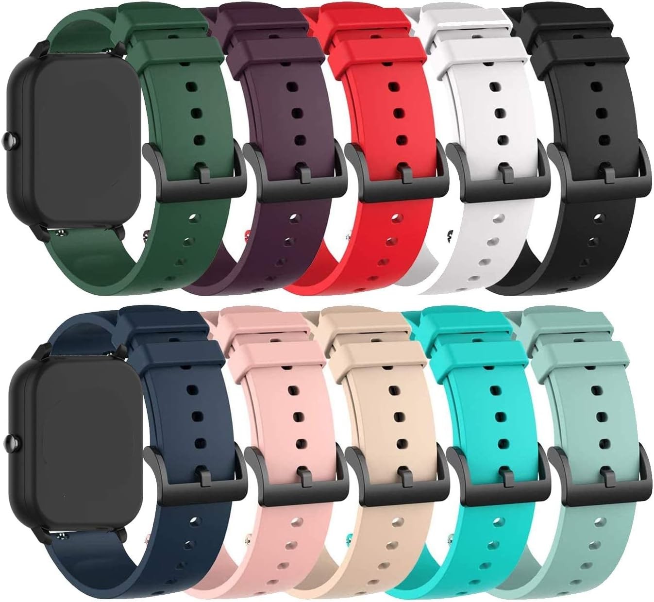 10-Pack Silicone Band for Amazfit Active 2 3, 20MM Quick Fit Wristband