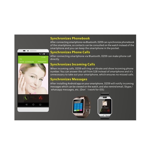 DZ09 Smartwatch W/ Camera accepts sim card