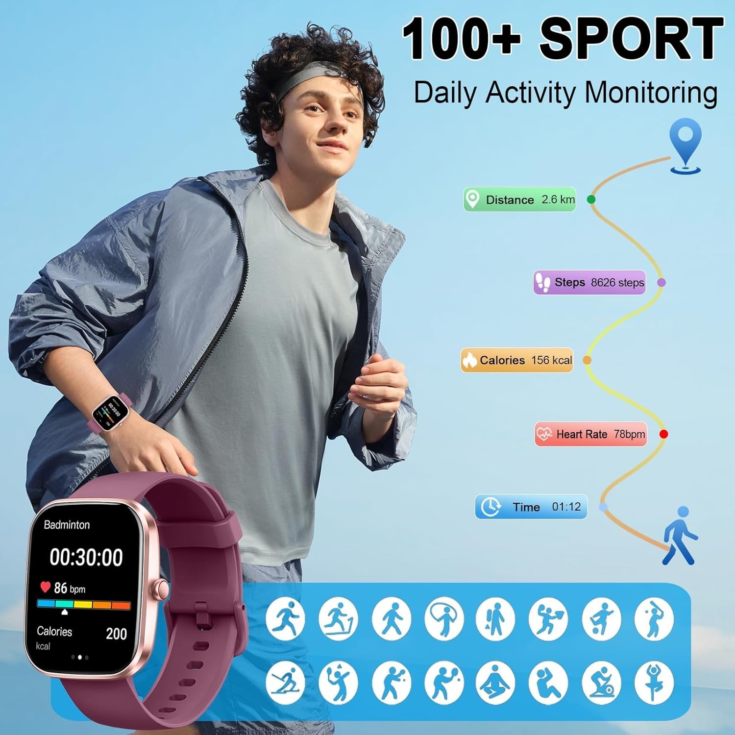 Soudorv Black Smart Watch (Answer/Make Call) 1.91″ T70 Pedometer IP68 Waterproof