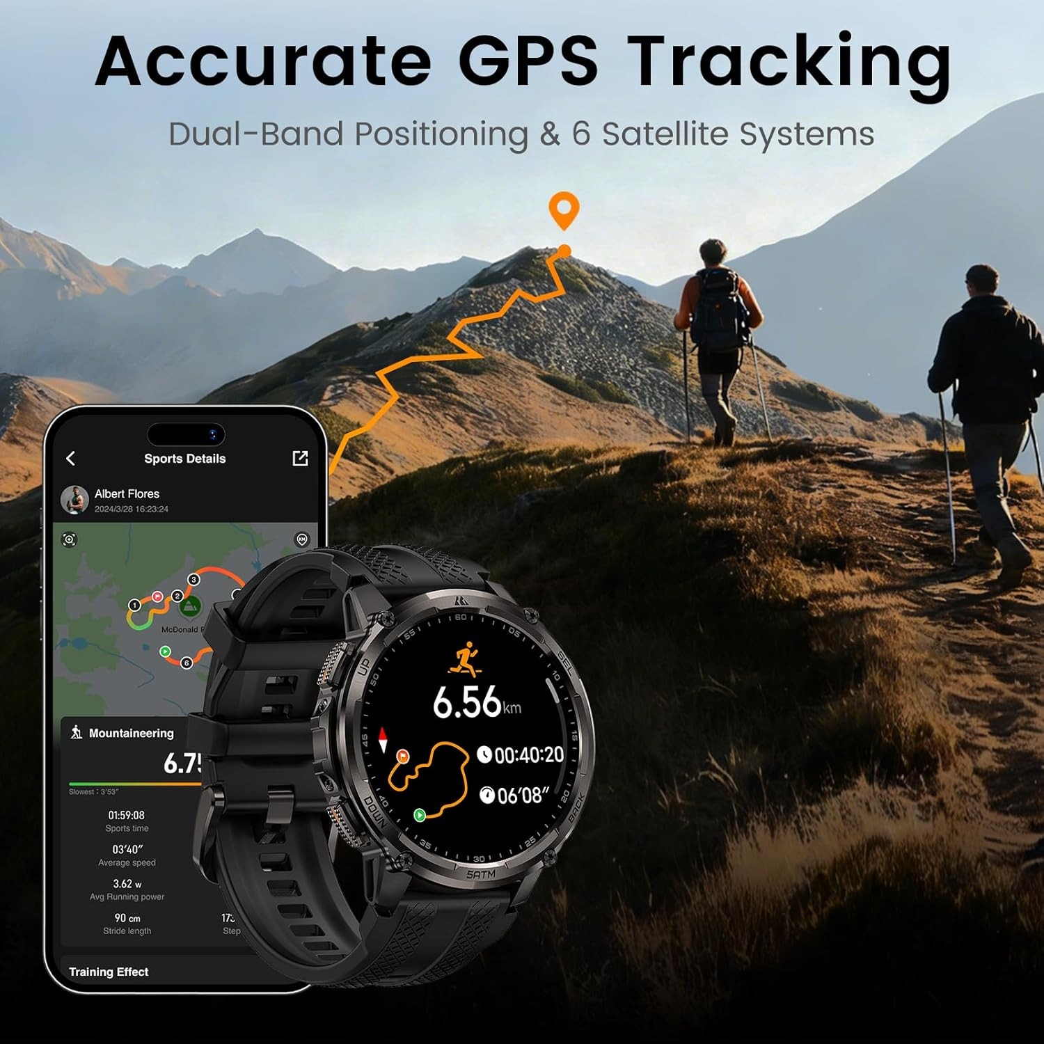 Tank T4C Smart Watch for Men with LED Flashlight, 1.5” AMOLED Display, Dual-Band