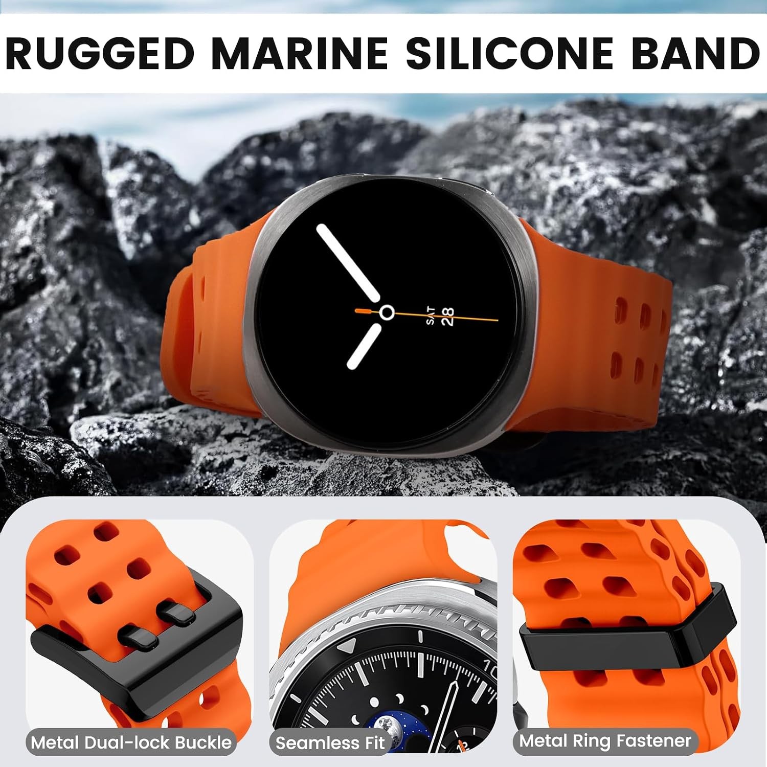 Ocean Blue Silicone Sport Band for Samsung Galaxy Watch 8 Classic 46mm, No Gap