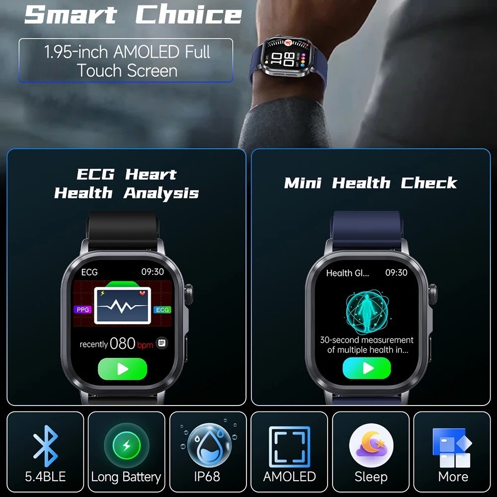 ET573 ECG+PPG AMOLED SOS AI Voice Smart Watch Bluetooth Call Health Monitoring