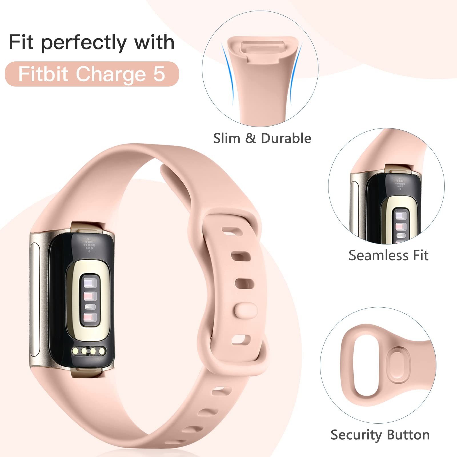 Slim Silicone Bands for Fitbit Charge 5/6 – 4 Pack Sport Replacement Wristbands