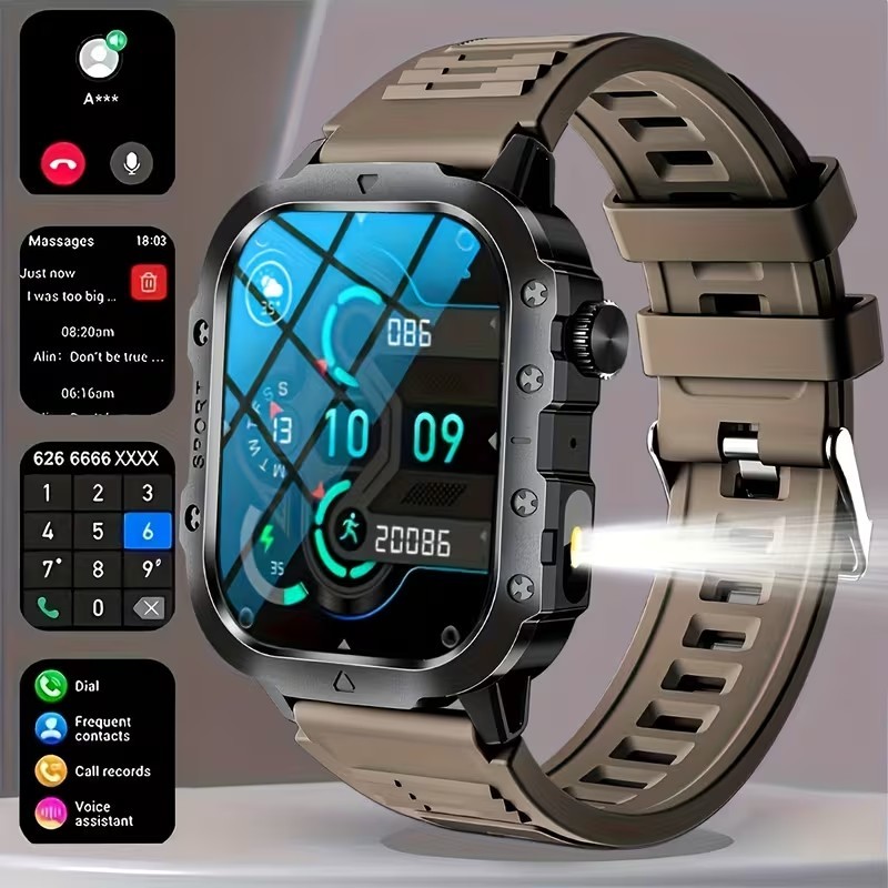 🔥 Military Rugged 2.01-inch Large Screen LED Flashlight Smart watch Android iOS