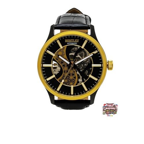 CREPHA Men’s Analogue Automatic Watch with Leather Strap Bentley Gold