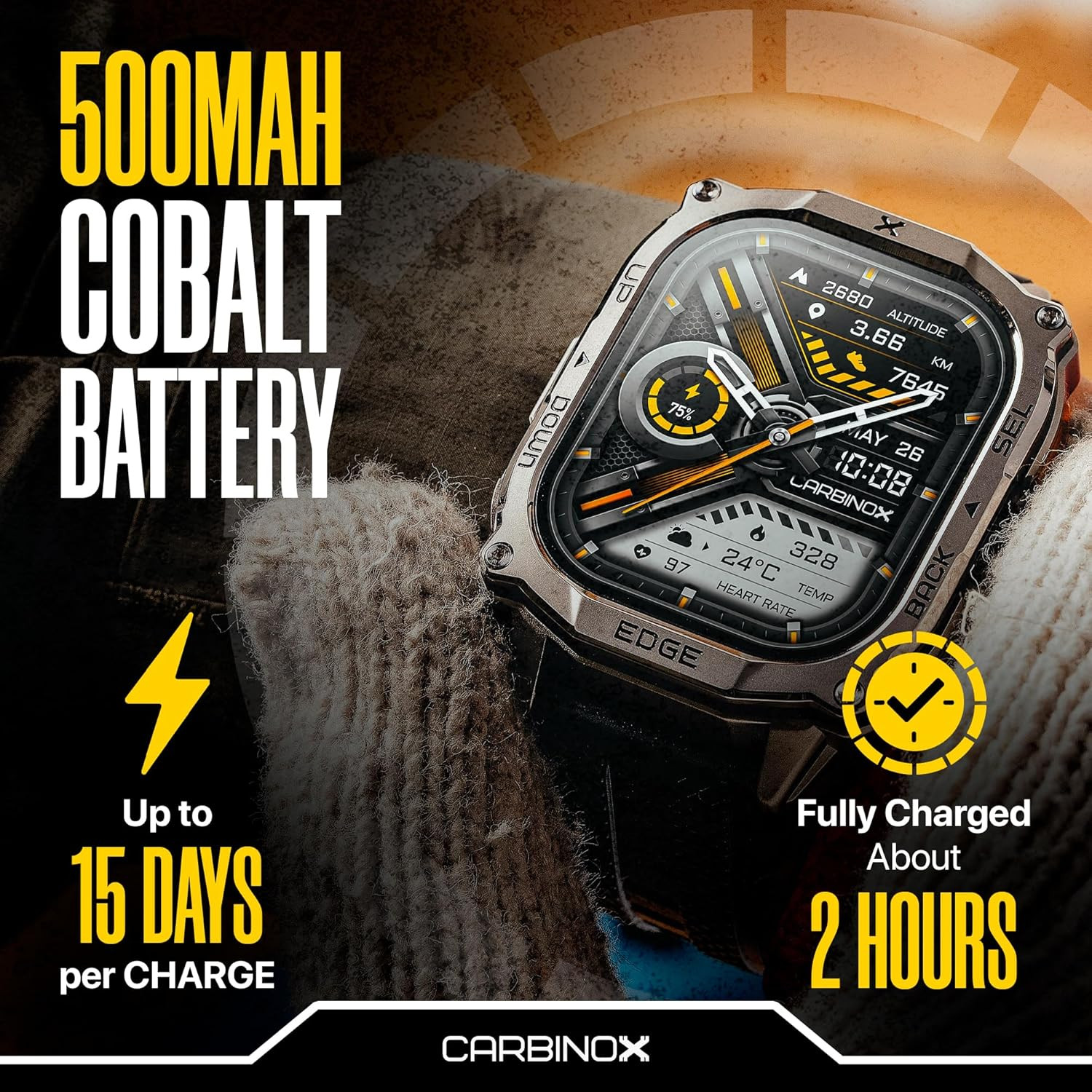 Edge Smart Watch Rugged, 1.96″ AMOLED, Stainless Steel, IP69K/5ATM Fitness Track