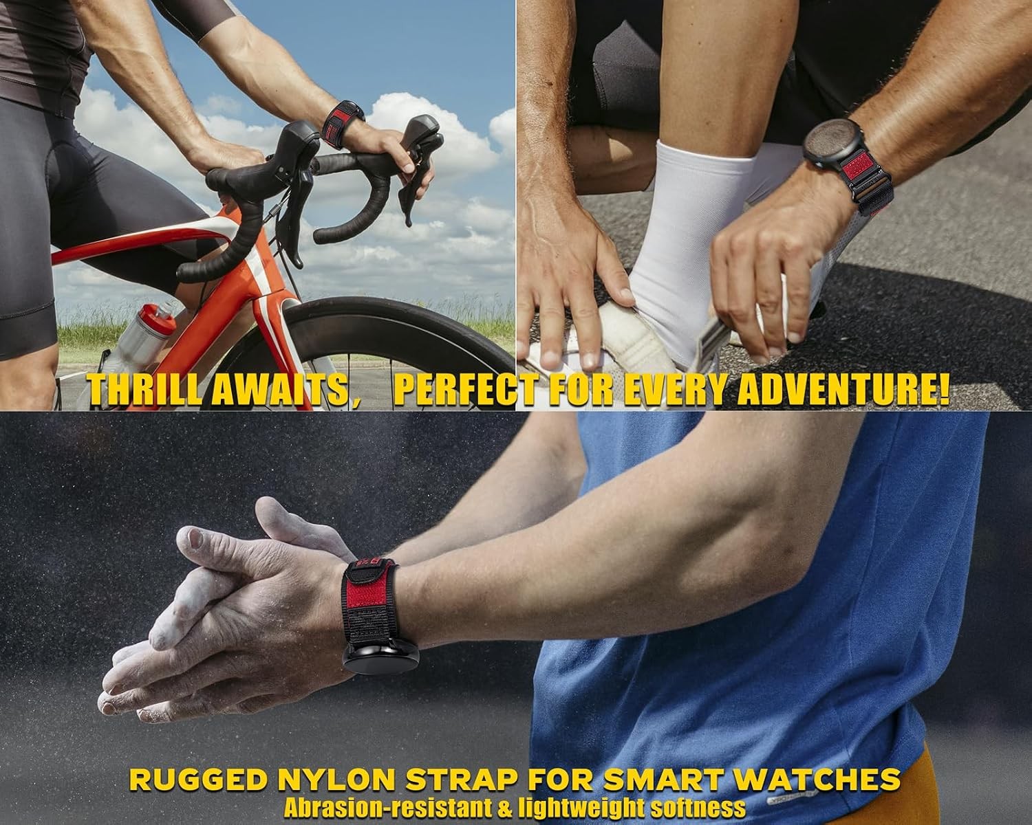 Quick Release Nylon Strap for Samsung Galaxy Watch 6 and Amazfit GTS 4 Black/Red