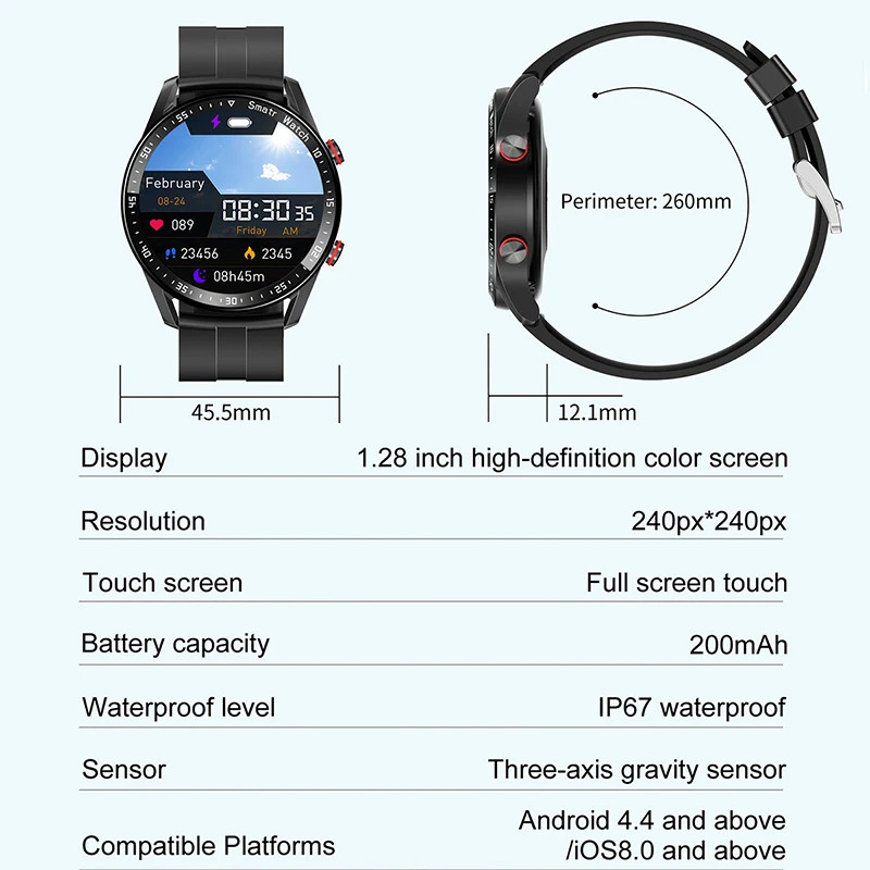 Bluetooth AMOLED Smart Watch for Men with ECG, PPG, and Heart Rate Monitor