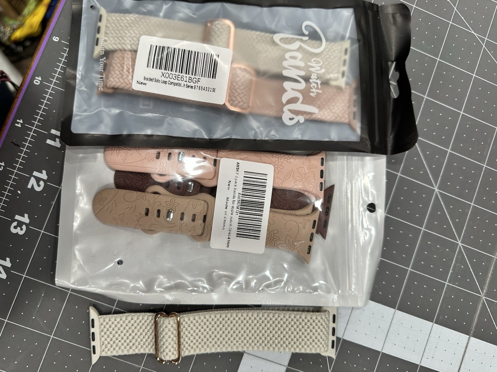 6 New apple Watch Bands, 3 Are Woven, 3 Are Rubber With A Floral Design 38,40,41