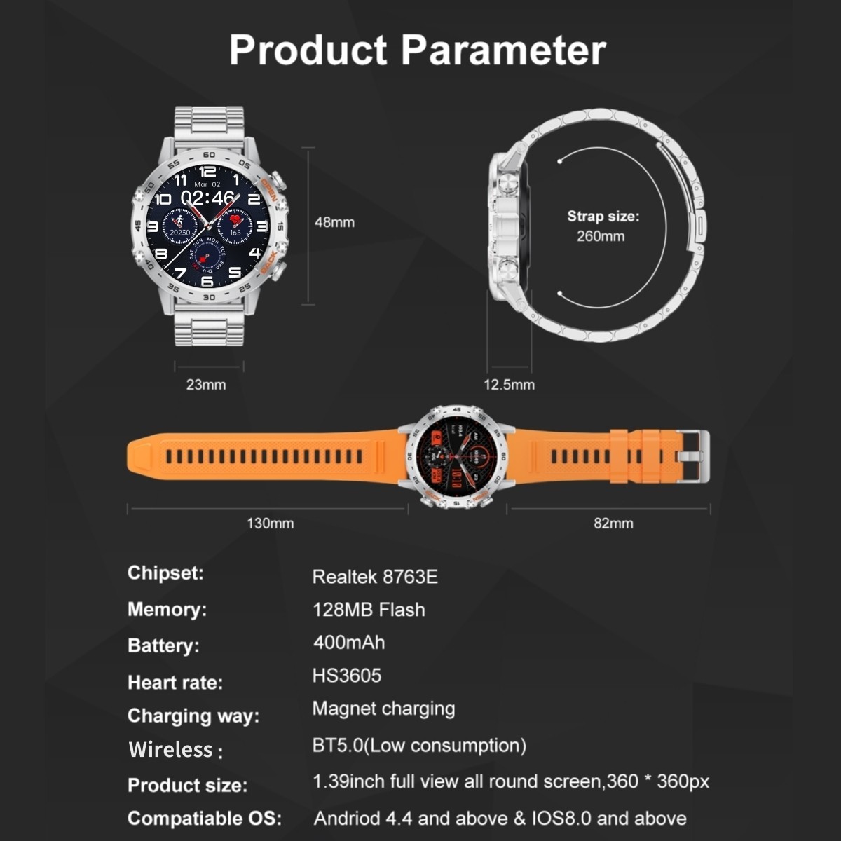 Military Smart Watch for Men Bluetooth Call Receive/Dial Rugged Fitness Tracker