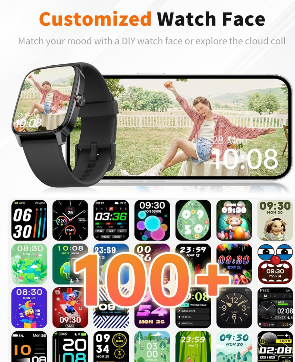 Smart Watch for Men Women Bluetooth Call, 1.85″ HD Touch Screen AI Voice Smartwa