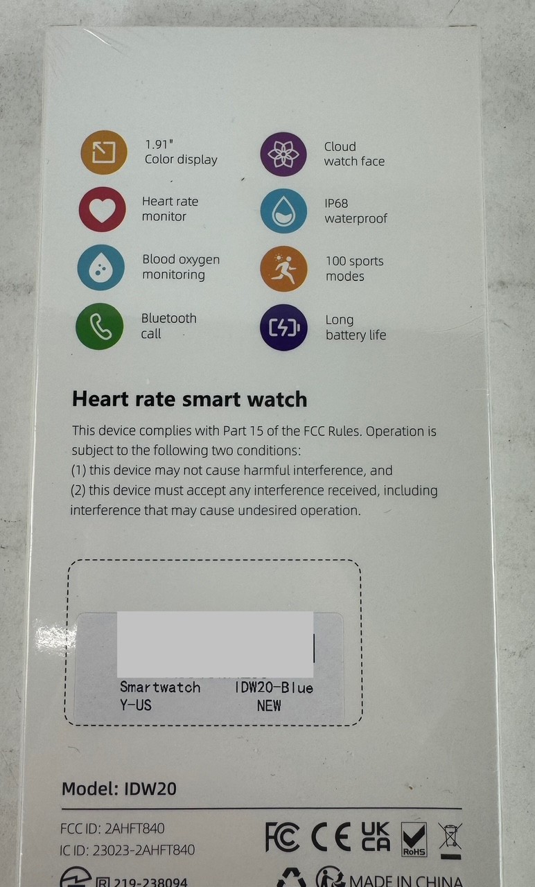 IDW20 Smart Watch Alexa Built-In 1.91″ Disp Heart Rate IP68– New – Sealed – Blue