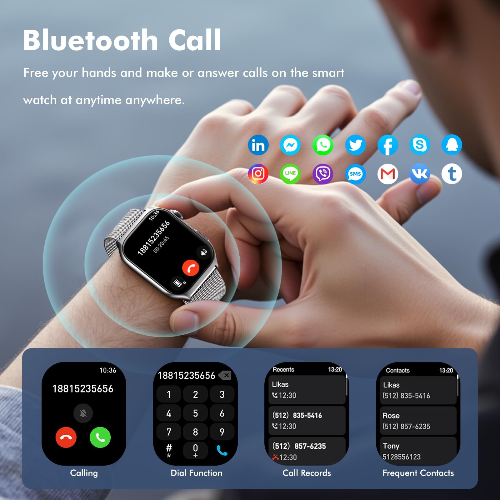 YMS Android Smart Watch for Women – Bluetooth 1.98*1.51*0.49 inches, Silver