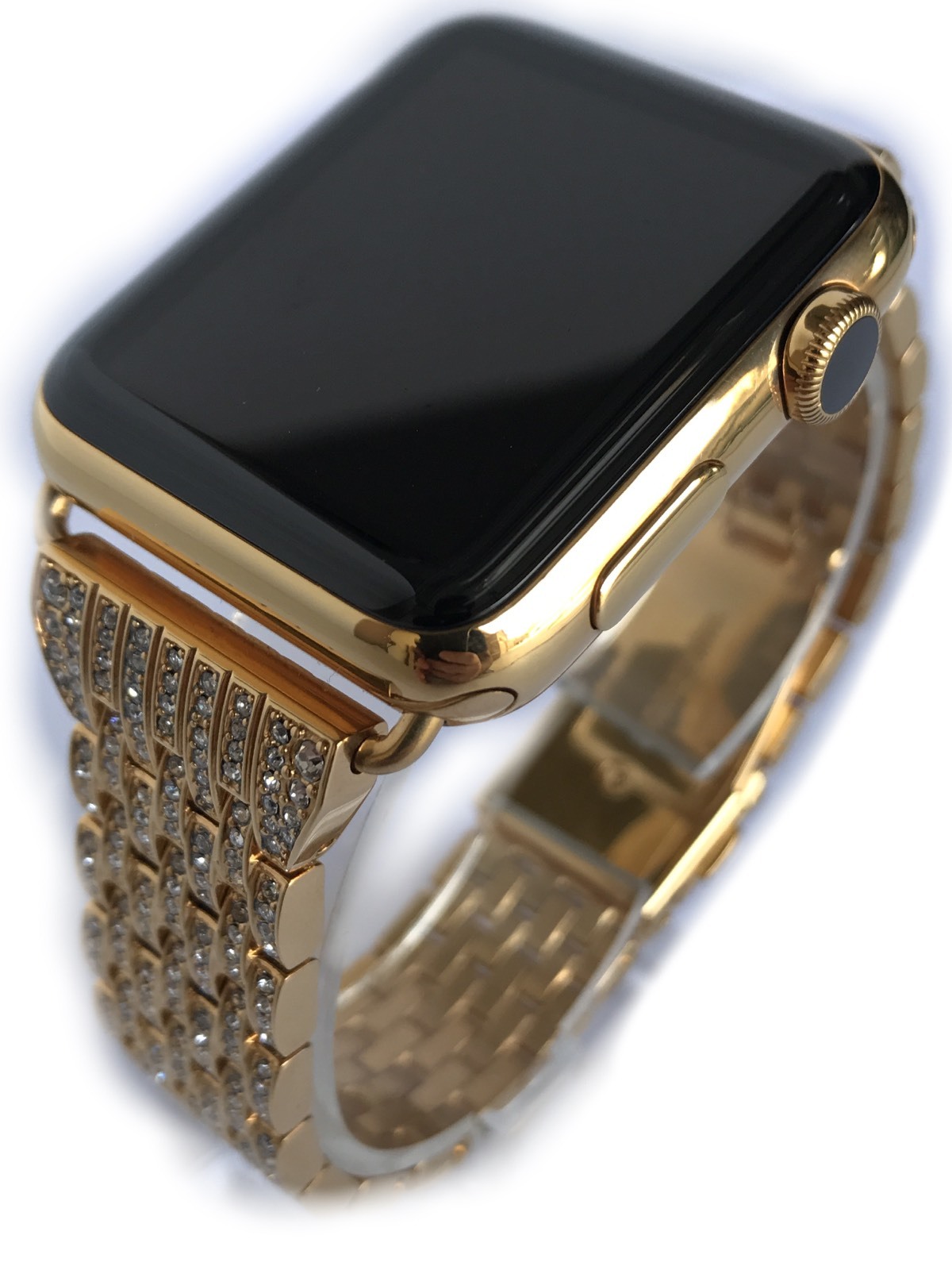 24K Gold Plated 42MM Apple Watch SERIES 2 Gold Links Band w Diamond Rhinestone