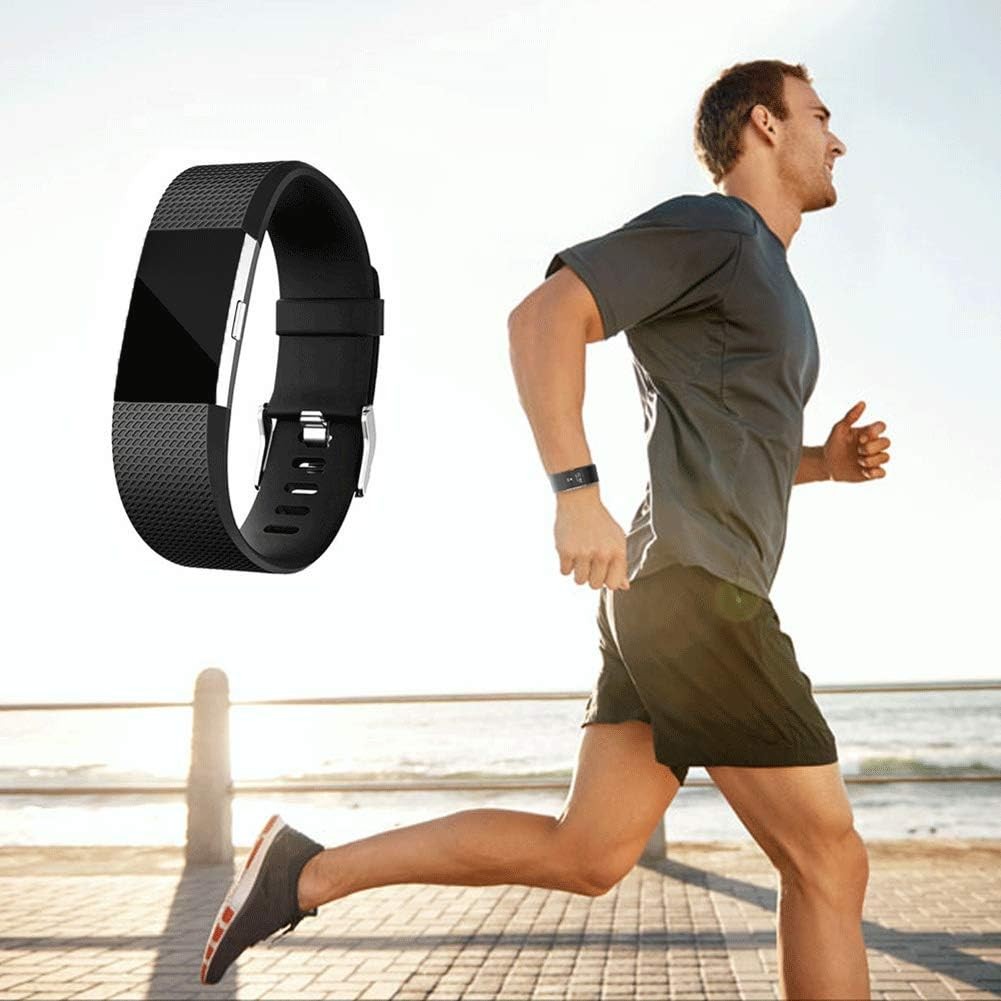 Adjustable Classic Silicone Band for Fitbit Charge 2, Compatible Strap in Black
