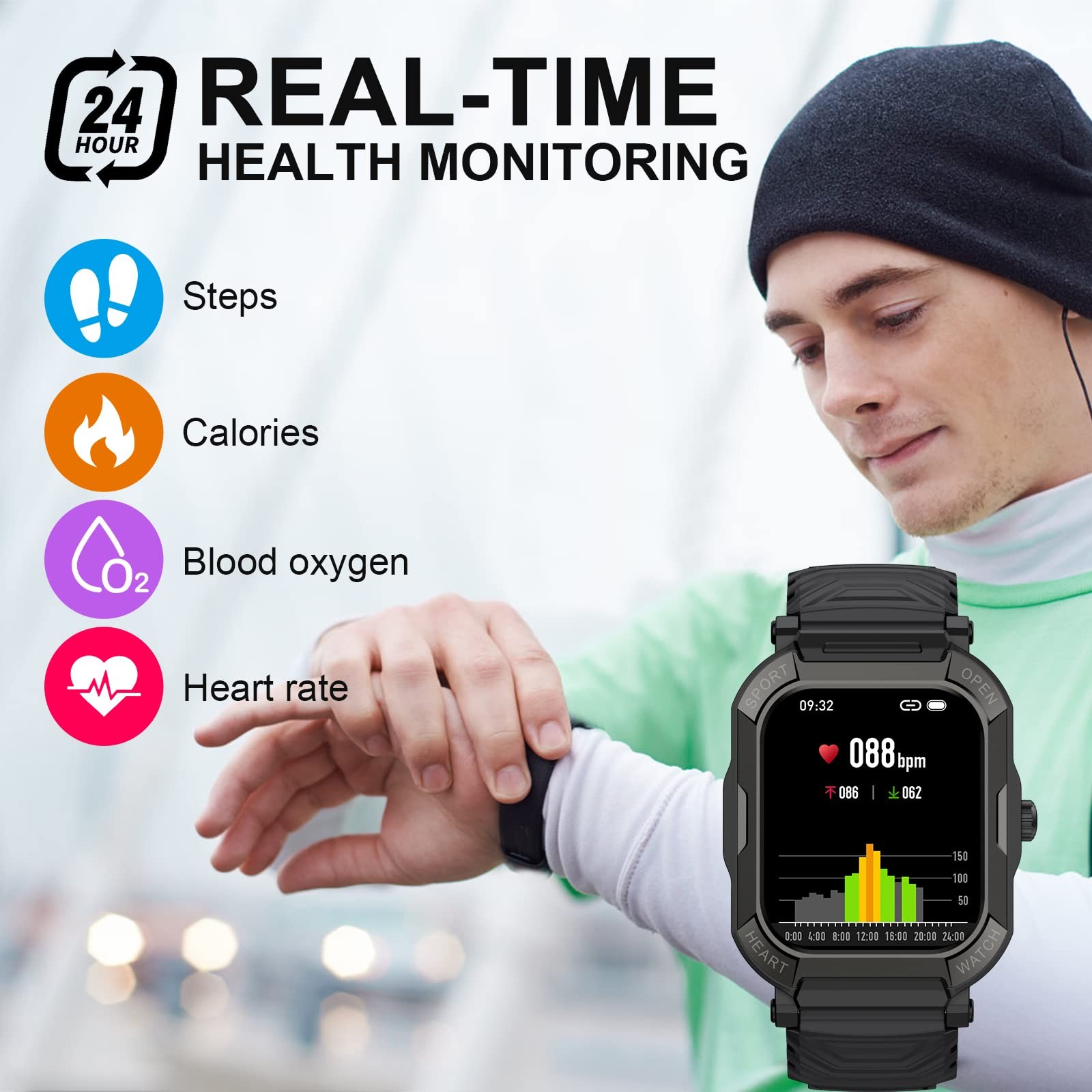1.91” Military for Men (Dial/Receive) , Fitness Tracker, for Android iOS Pho…